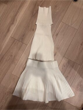 REVOLVE Cream Ribbed Knit Halter Top and Pleated Skirt Set